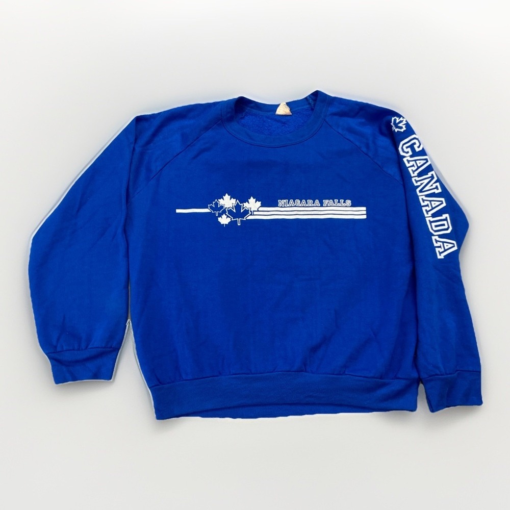 Vintage Niagara Falls Sweatshirt Womens M Blue 90s 80s Canada Fleece Crewneck